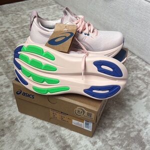 ASICS Pink Running Shoes with Green & Blue Sole Accents